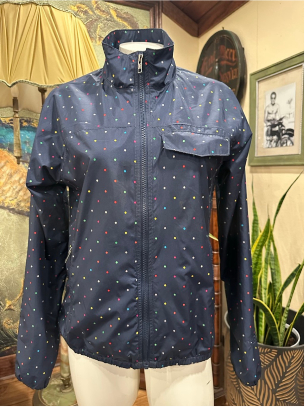 The North Face Women's Windbreaker Polka Dot Jacket Navy Blue Full Zip Size S - Picture 4 of 13